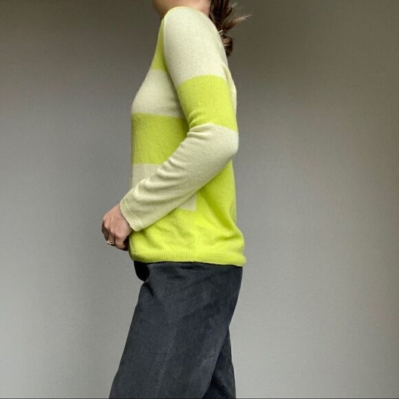 Luisa Cerano Lime Green White Cashmere Light Weight Pullover Sweater Sz M - Picture 6 of 11
